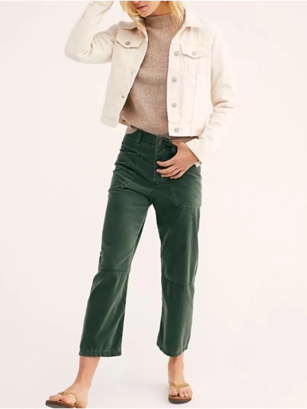 Free People Cropped Cream Jean Jacket - M